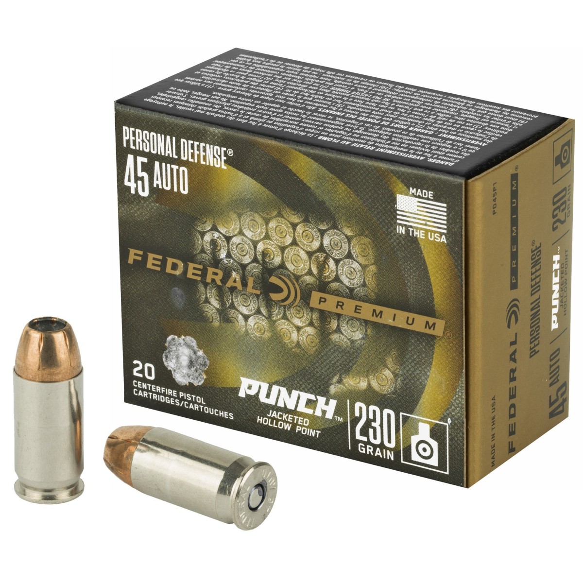 Federal, Personal Defense, Punch, 45 ACP, 230Gr, Jacketed Hollow Point, 20 Round Box