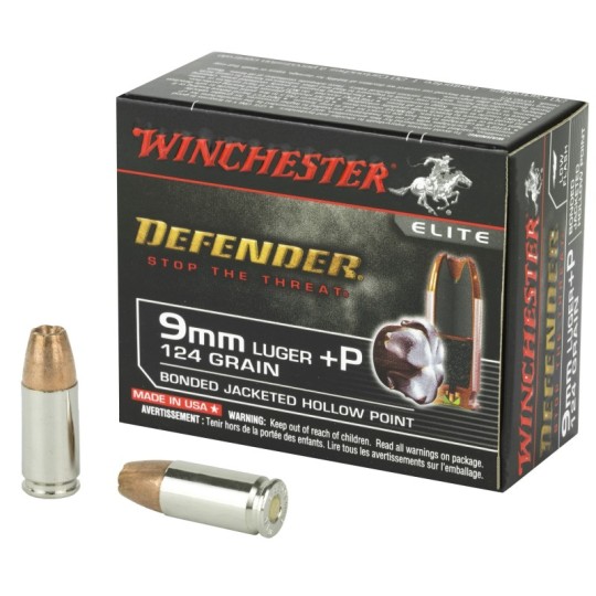 Winchester Ammunition, Defender, 9MM +P, 124 Grain, PDX1, Bonded Jacketed Hollow Point, 20 Round Box
