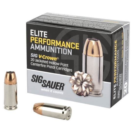 Sig Sauer, Elite Performance V-Crown, 9MM, 115 Grain, Jacketed Hollow Point, 20 Round Box