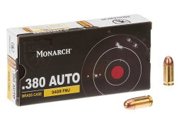 Monarch FMJ .380 Automatic 94-Grain Pistol Brass Ammunition - 50 Rounds | Academy
