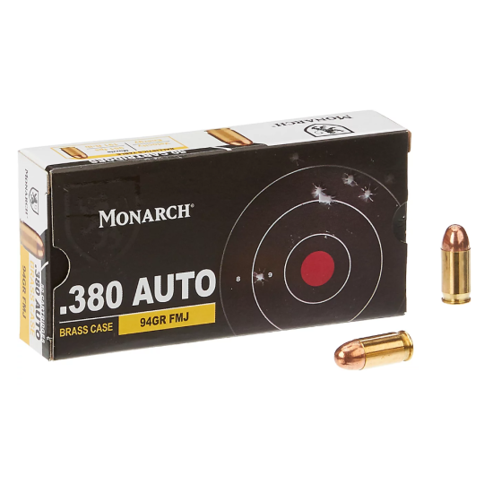 Monarch FMJ .380 Automatic 94-Grain Pistol Brass Ammunition - 50 Rounds | Academy