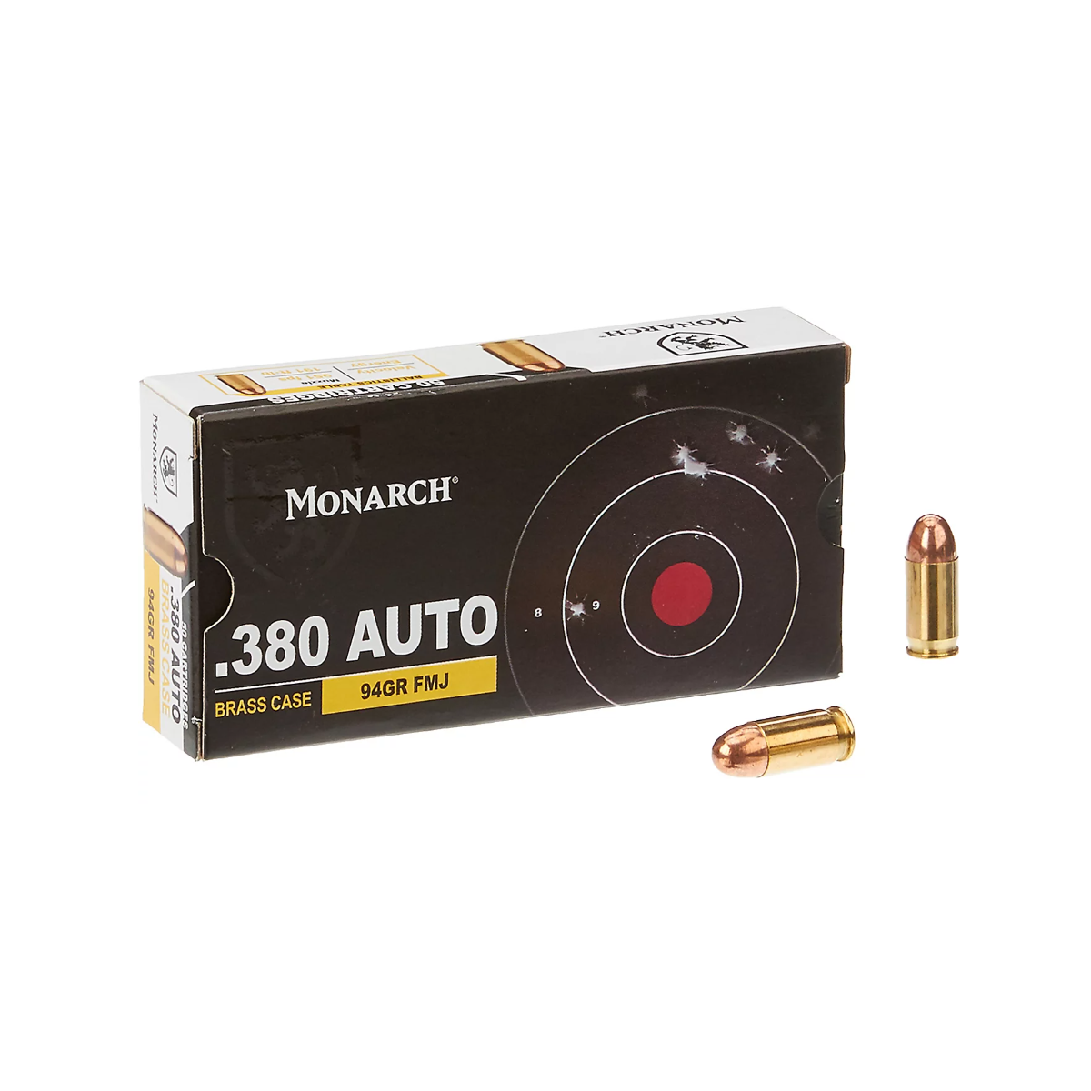 Monarch FMJ .380 Automatic 94-Grain Pistol Brass Ammunition - 50 Rounds | Academy