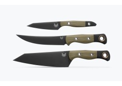 Benchmade 3 Piece Kitchen Knife Set, CPM-154 Black DLC Blades, OD Green and Black G10 Handles
