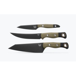 Benchmade 3 Piece Kitchen Knife Set, CPM-154 Black DLC Blades, OD Green and Black G10 Handles